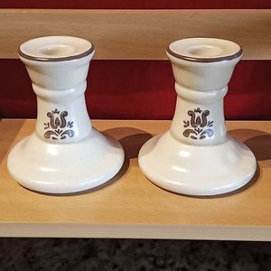 RARE-Pfalzgraff Village Pattern Set of 2 Series #1 Short Candlestick Holders.